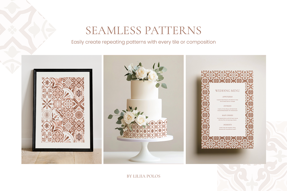 Azulejos in Mocha tones. Watercolor, a Decorative Illustration by Liliia Polos Illustration (Photo 8 of 10)