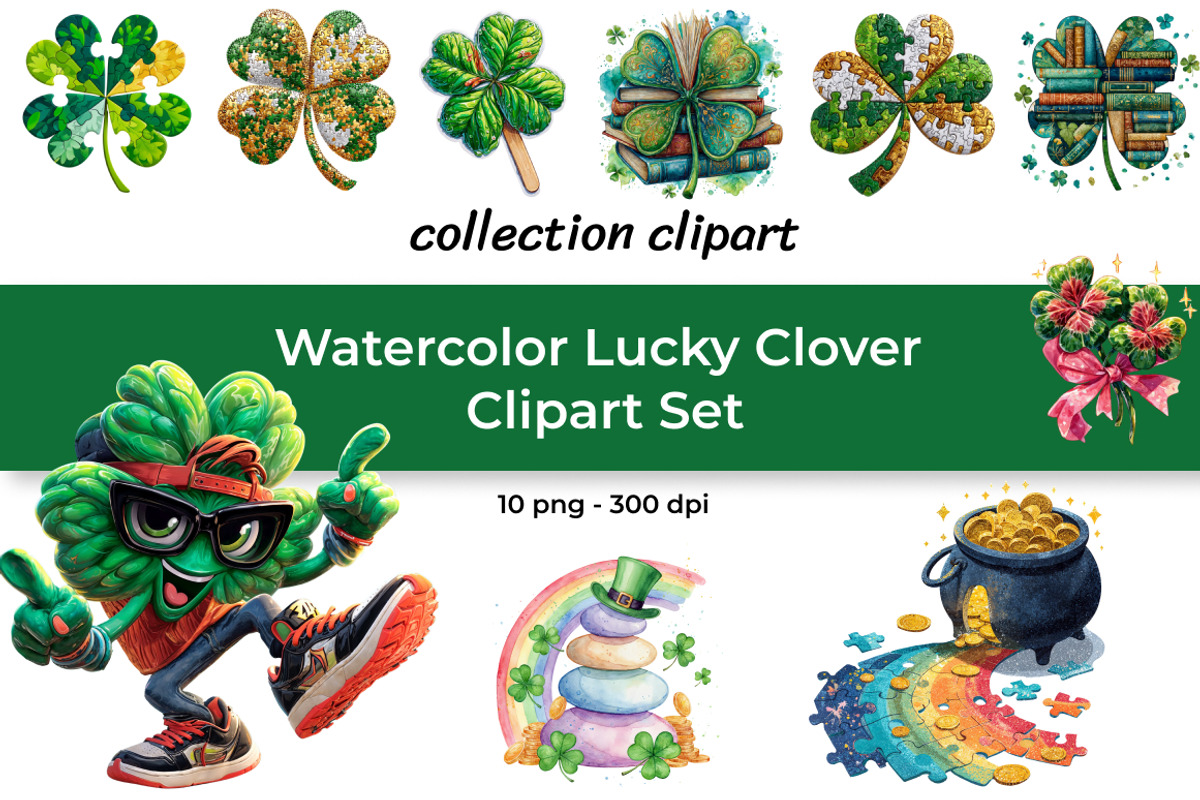 Lucky Clover Clipart Set, a Seasonal Illustration by InkyQueenArt (Photo 1 of 6)