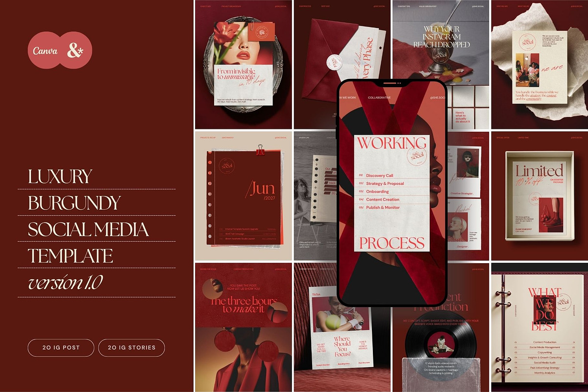 Burgundy Social Media Manager Post, a Social Media Template by And Done Studio (Photo 1 of 8)