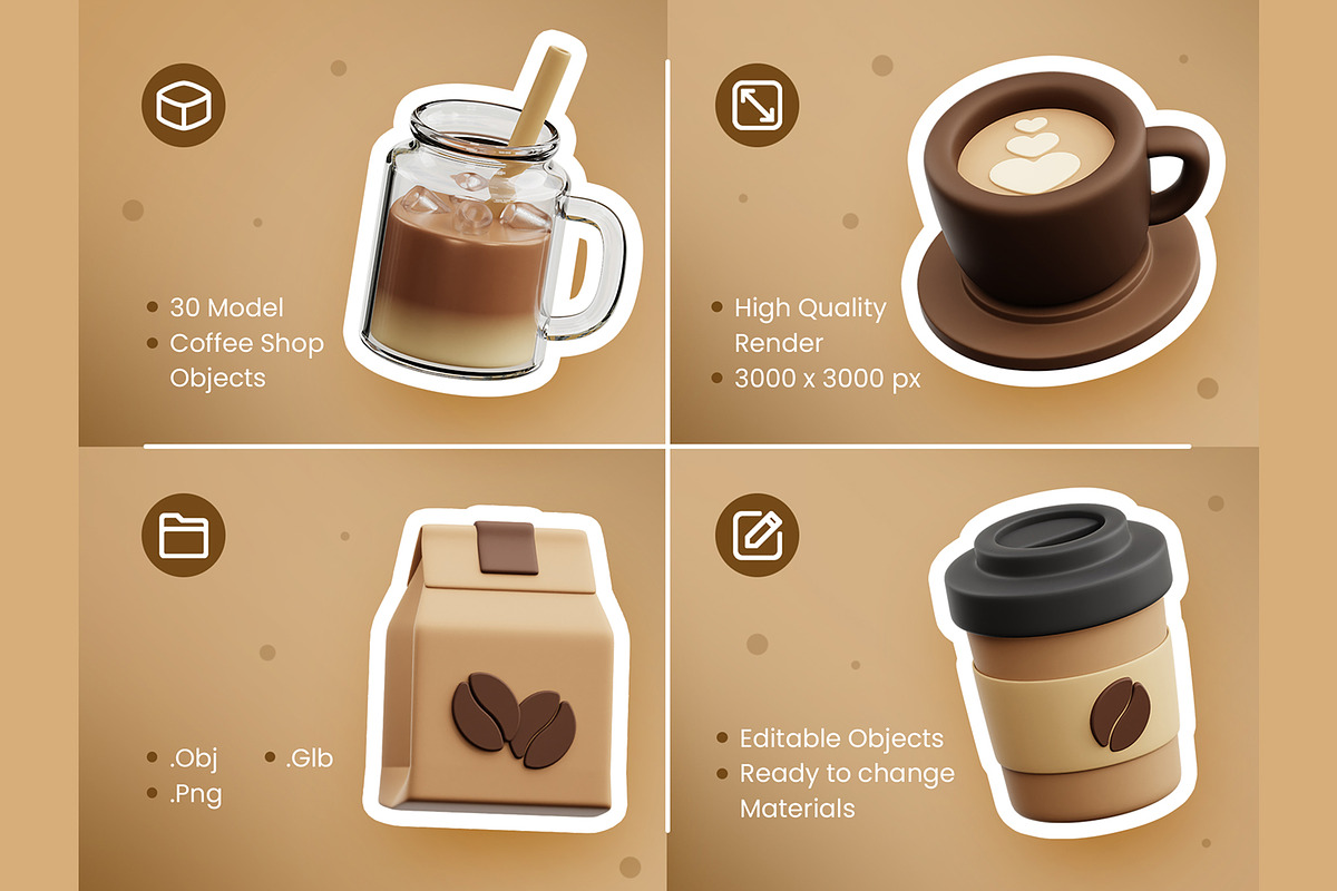 Coffee Shop 3D Icons, an Object 3D Model by Rakata Studio (Photo 2 of 5)