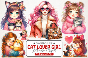 Cute Catlover Girl Clipart, an Illustration by RobertsArt