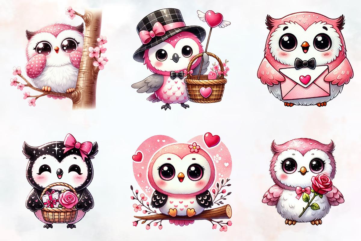 Cute Kawai Owl Valentine Sublimation, an Animal Illustration by RobertsArt (Photo 2 of 7)