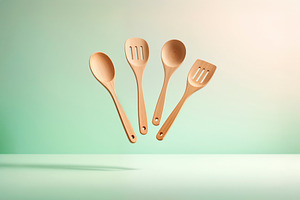 Levitating wooden kitchen utensils, a Photo by rarrarorro