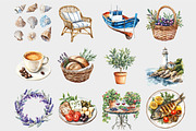 Watercolor Mediterranean Clipart, a Seasonal Illustration by Design Market (Thumbnail 4 of 5)
