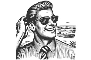 Happy businessman smiling at the, a Person Illustration by AlexArt