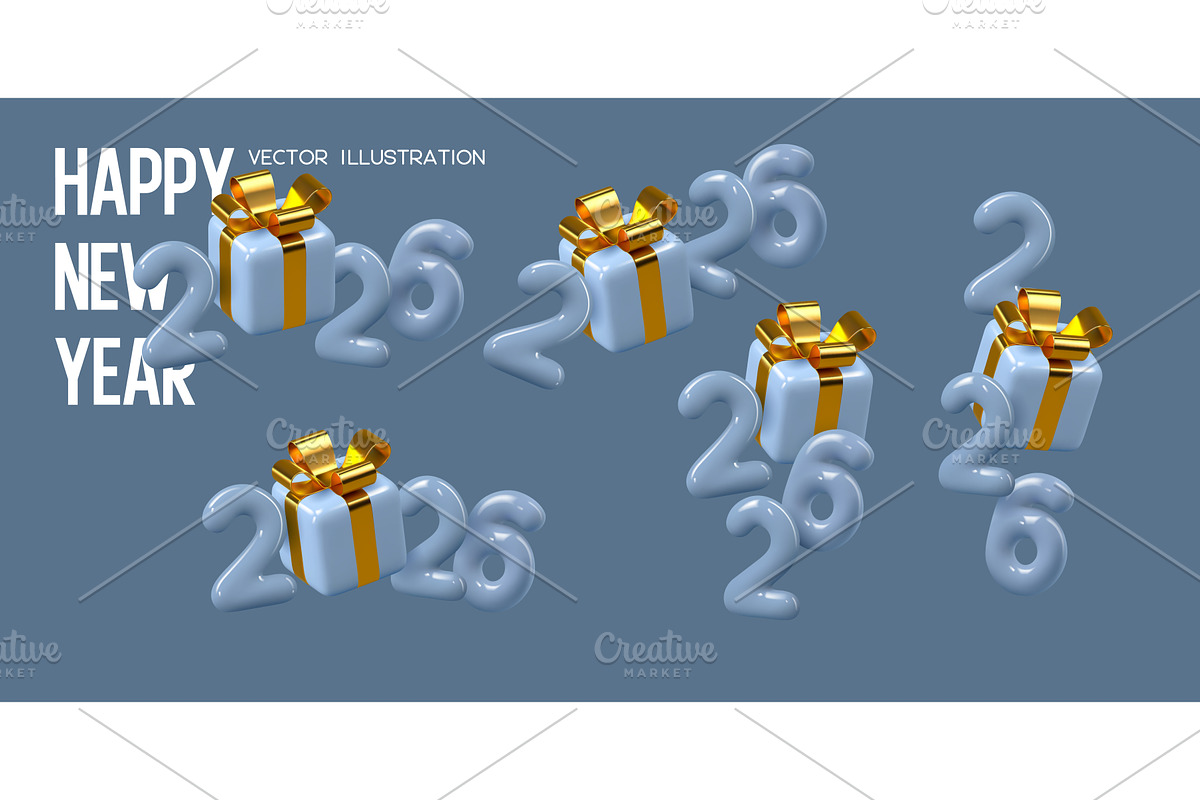 Set of 2026 New Year numbers with, an Object Illustration by Liudmyla Matviiets
