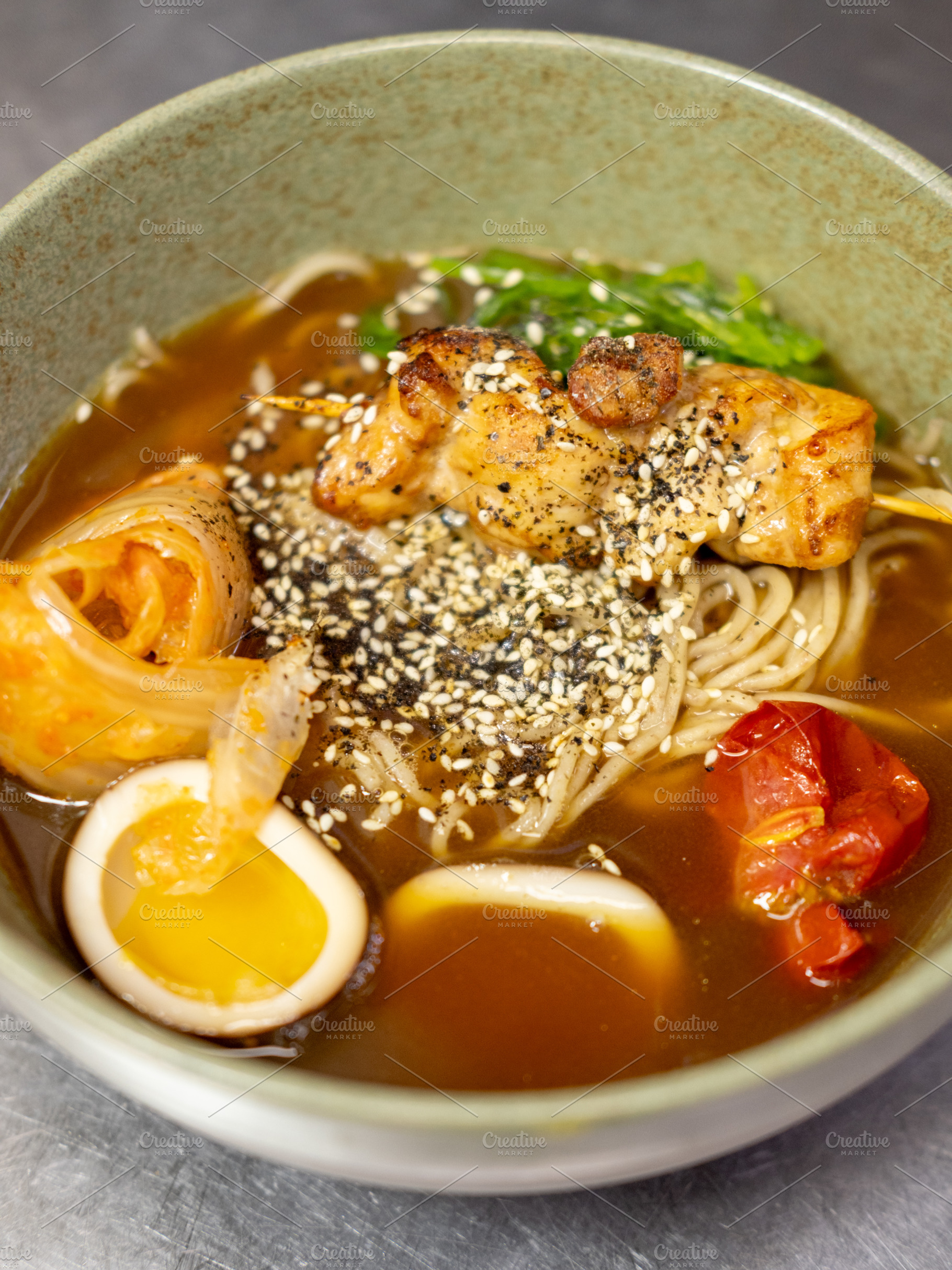 Hot broth korean recipe noodle meal meat egg spicy, a Food & Drink Photo by Photo Drive Studio