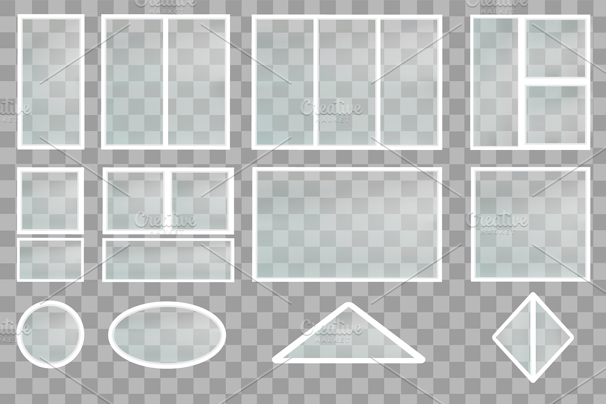 Realistic Glass Windows Set Vector, a Decorative Illustration by Den Marty Studio