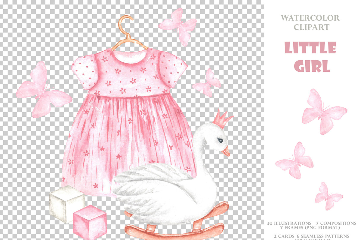Little girl watercolor set. Nursery, a Person Illustration by SabinaWatercolorArt (Photo 12 of 15)