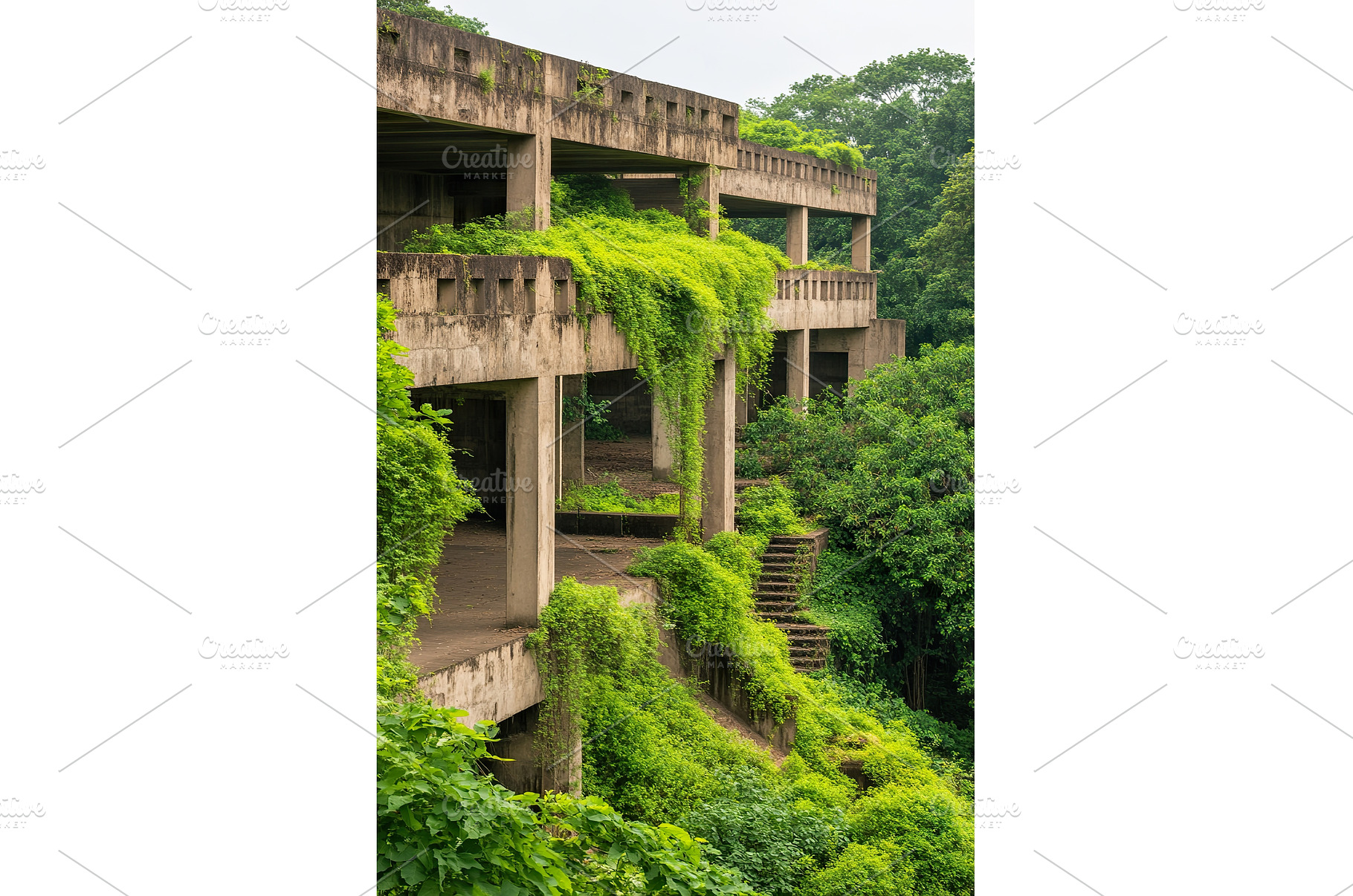 Overgrown abandoned building with, an Architecture Photo by Lermont51