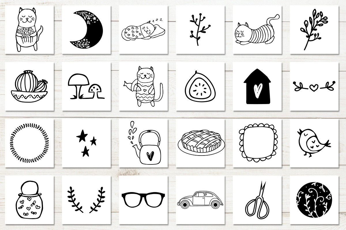 100 hand drawn elements, an Illustration by Cozy pattern shop (Photo 2 of 7)