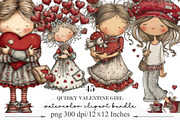 Quirky Valentine Girl Clipart, an Illustration by Designking (Thumbnail 1 of 5)