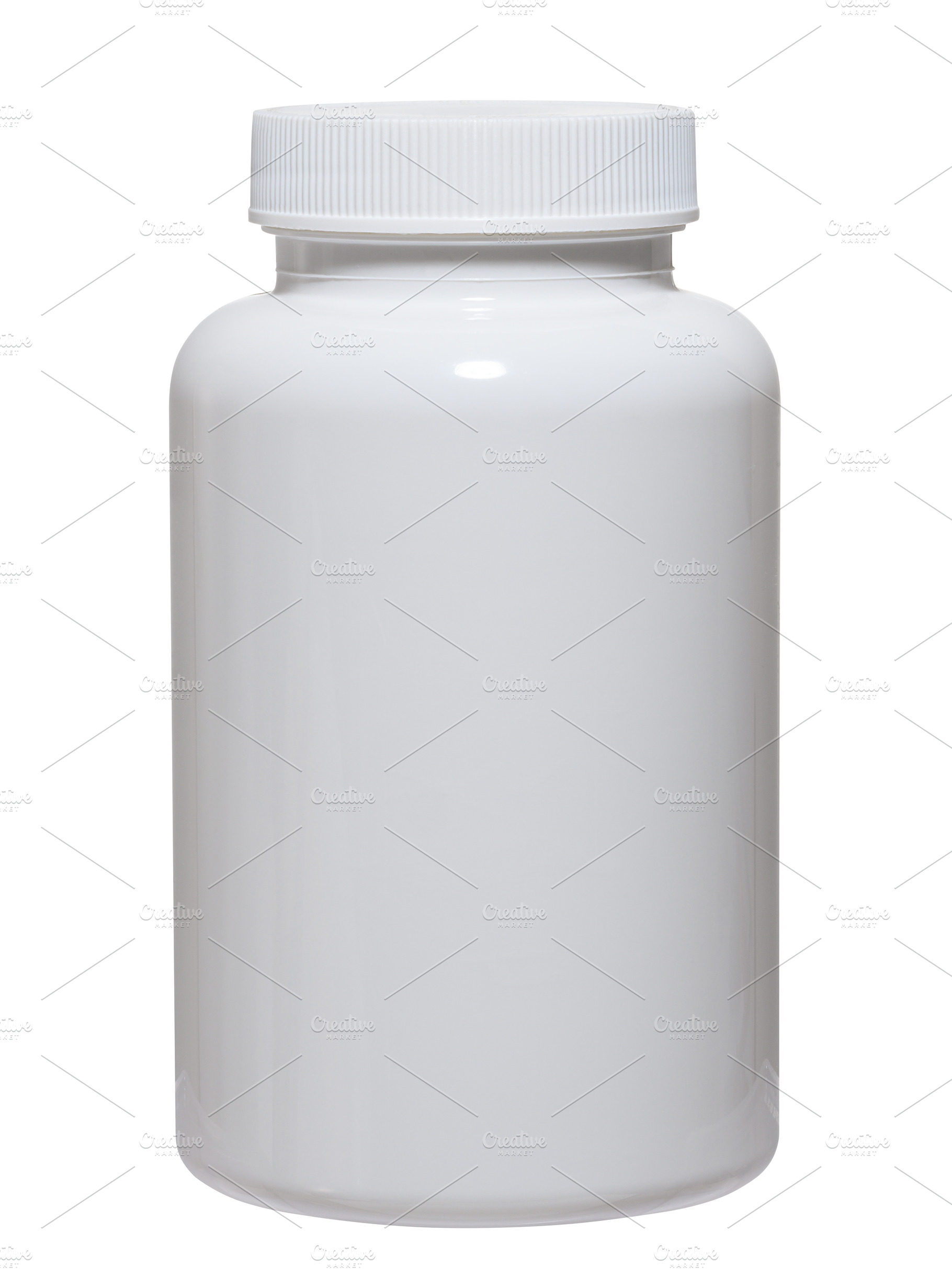White plastic jar with ribbed lid, isolated background, a Health & Medical Photo by ndanko