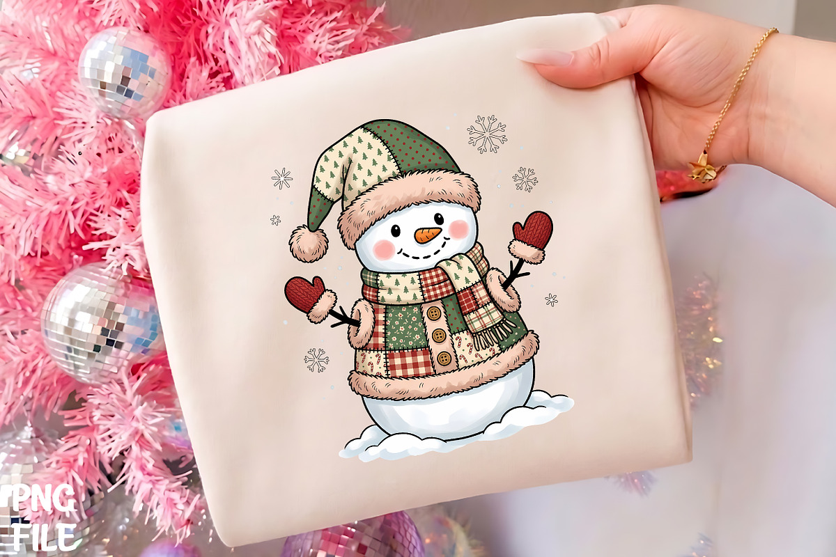 Retro Patchwork Snowman PNG Clipart, a Seasonal Illustration by CrexoraLab (Photo 1 of 4)