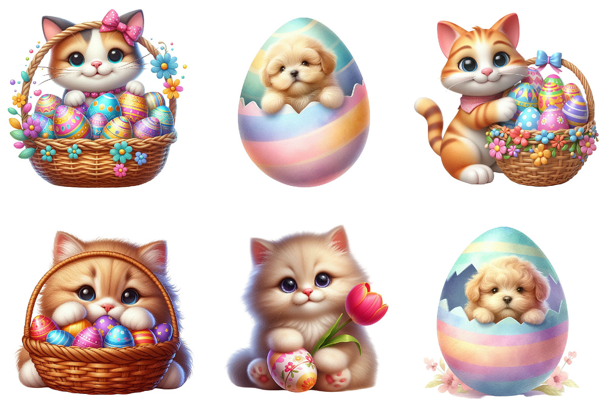 Whimsical Easter Cats Clipart, an Illustration by Designking (Photo 3 of 4)