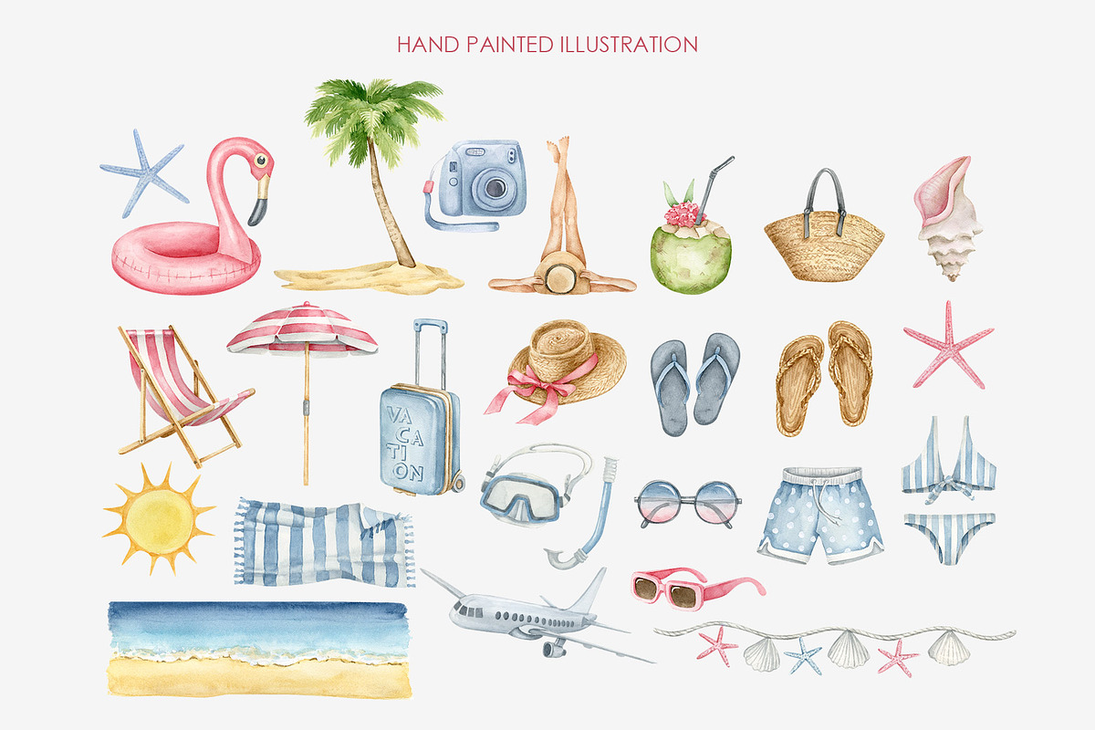 Watercolor summer beach clipart, an Illustration by AquarelleSpace (Photo 2 of 4)