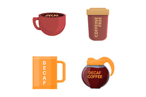 Decaf Coffee Icons Set Cartoon