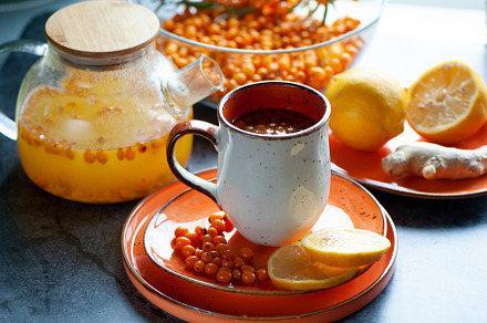 Sea buckthorn tea. Still life cup wi, a Food & Drink Photo by WildStrawberry Magic