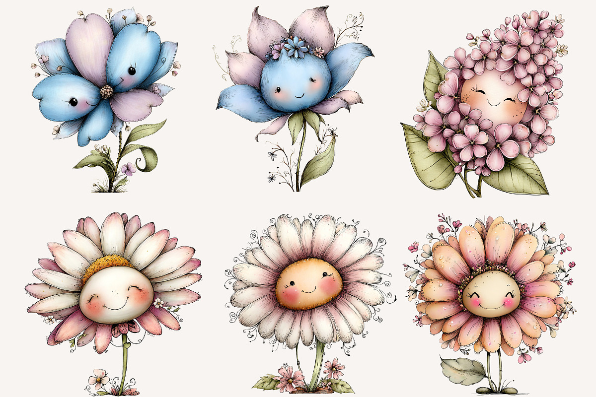 whimsical smiling flower clipart, an Illustration by Designworld (Photo 4 of 6)