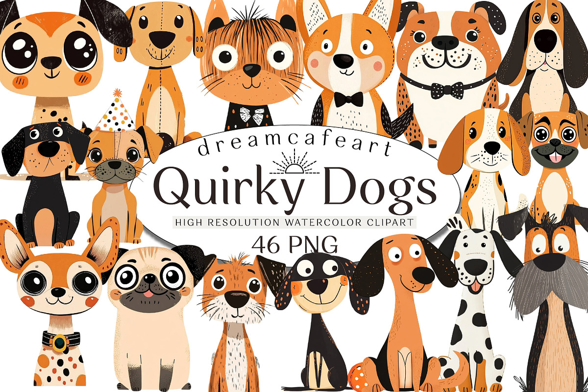 Quirky Dogs Hand-drawn Clipart Png, an Illustration by DreamCafeArt (Photo 1 of 8)