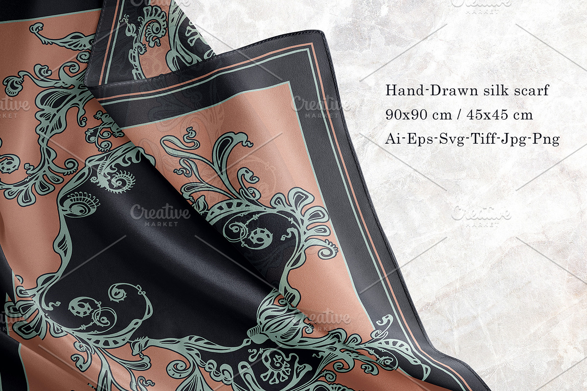 Baroque Floral Arabesque Silk Scarf, an Object Graphic by ilustrinna (Photo 3 of 6)