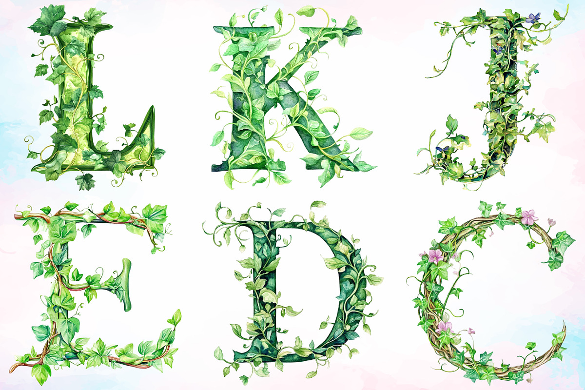 Watercolor Green Leaf Alphabet PNG, an Illustration by Canvas Craft (Photo 3 of 5)