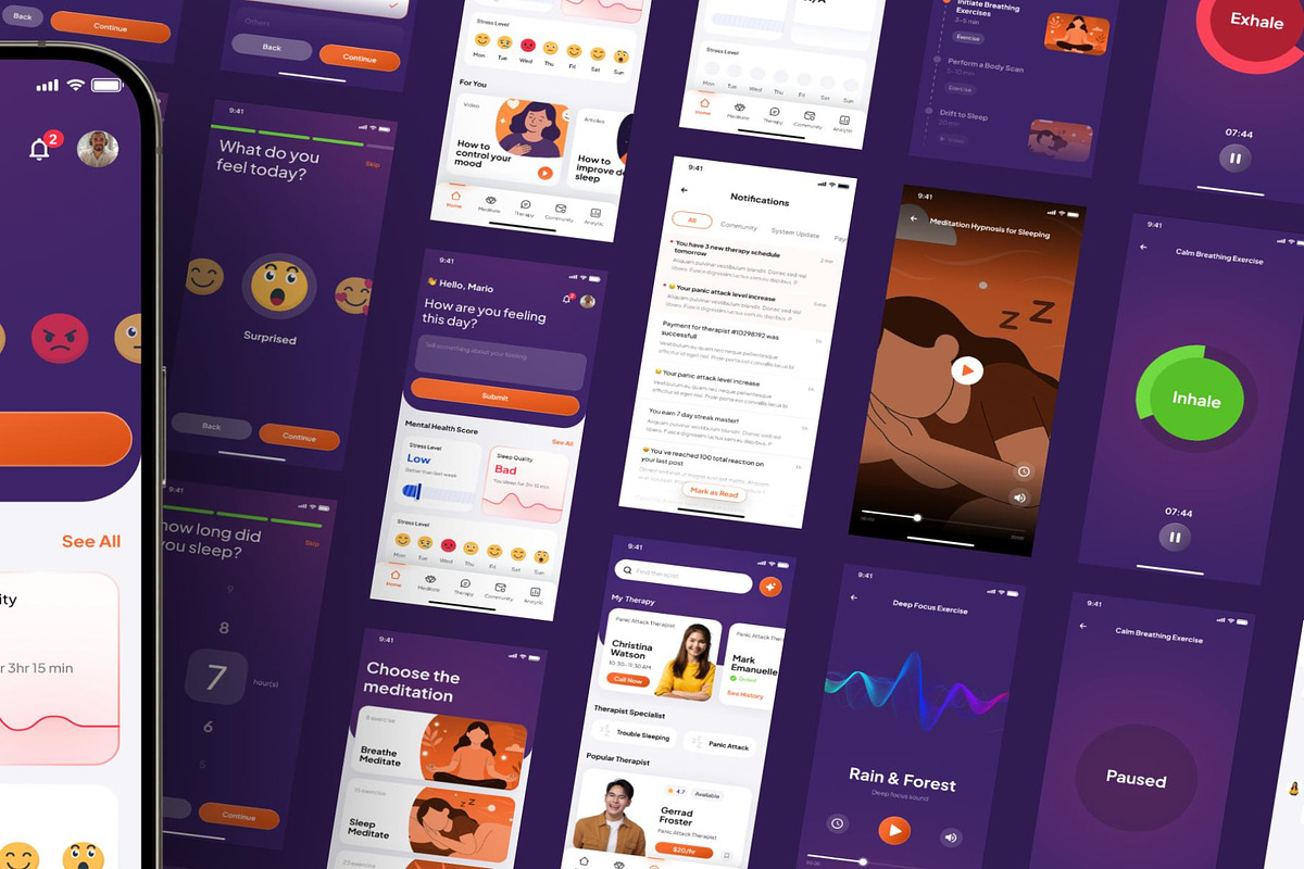 CalmDay Mental Health Tracker Mobile, an UI Kit Template by Lumina_ui_ux202 (Photo 2 of 10)