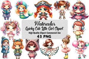 Quirky Cute Little Girl Clipart, an Illustration by Daily.Designs