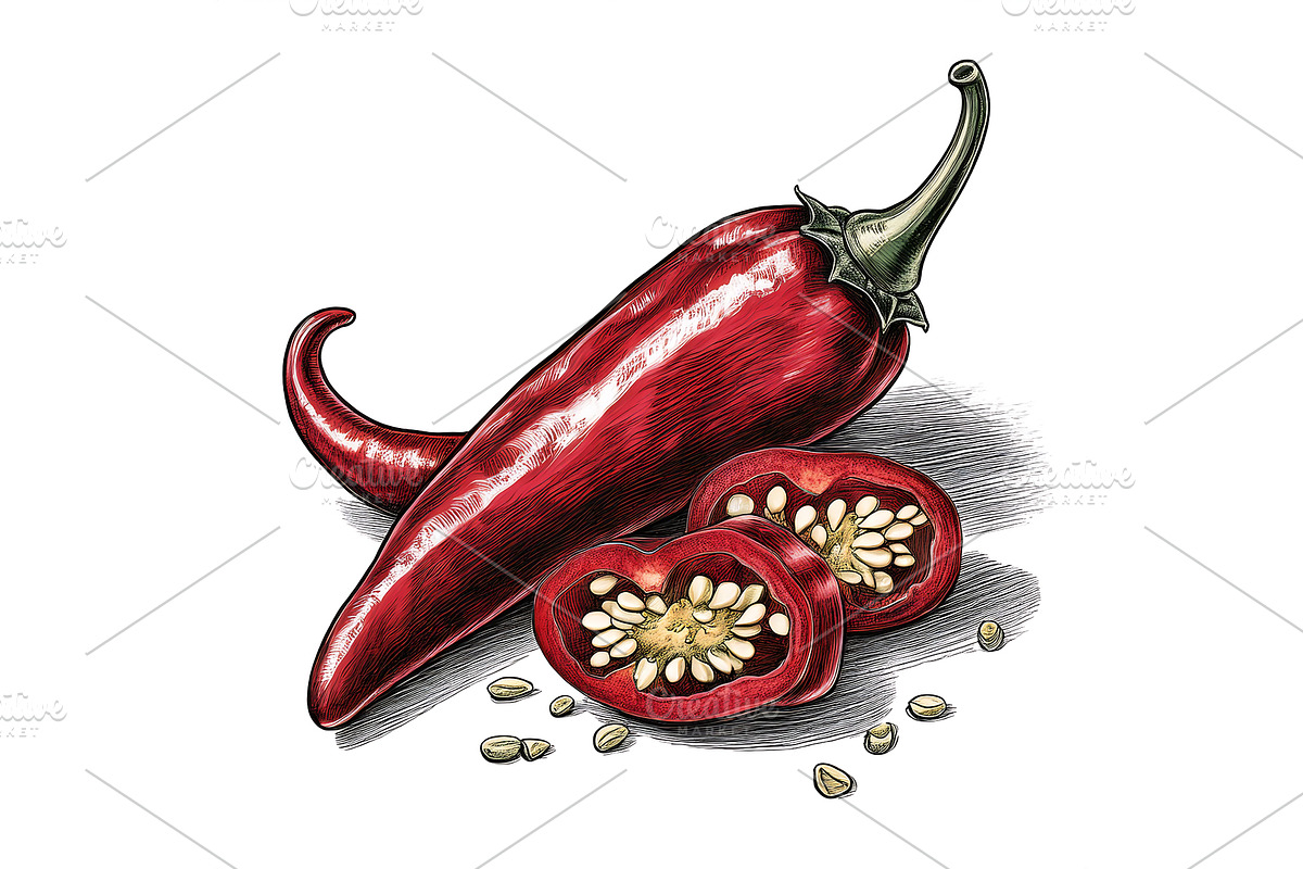 Fruits and Vegetables Black Engraved, a Food Illustration by JeksonGraphics (Photo 3 of 5)