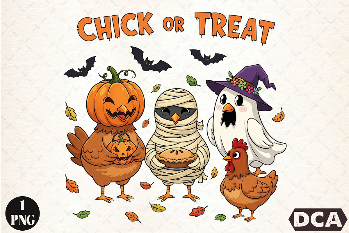 Chick or Treat Png,Halloween Chicken, an Illustration by DreamCafeArt (Photo 1 of 7)
