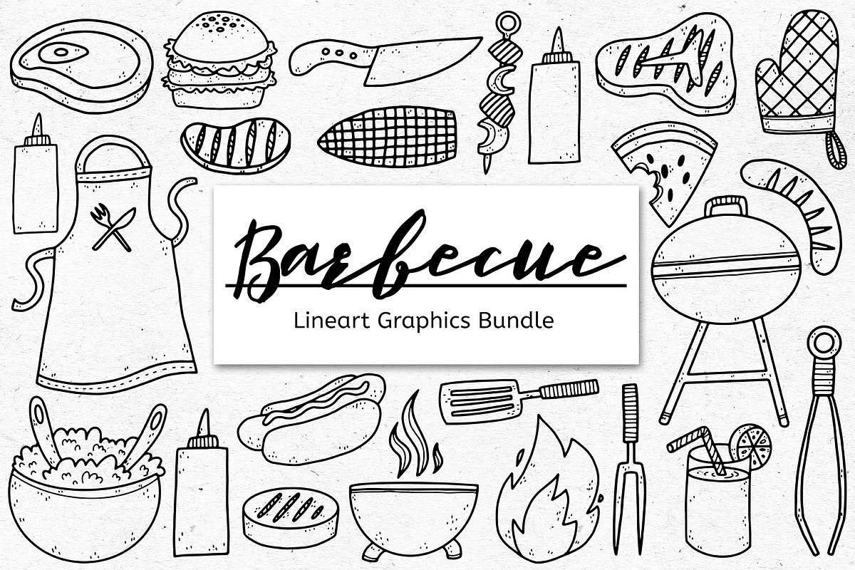 Barbecue Lineart Graphics Bundle, an Object Graphic by voidea