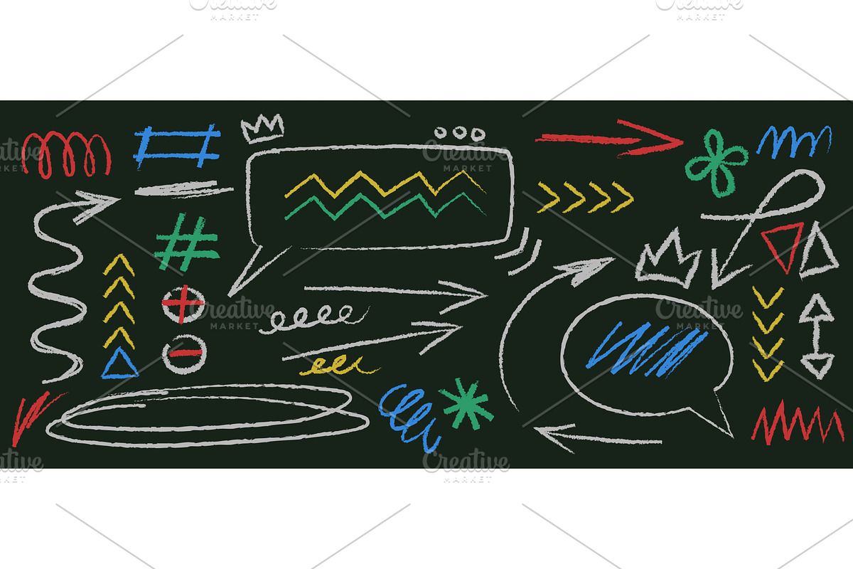Colorful chalk doodle elements on, an Illustration by art PVP - market