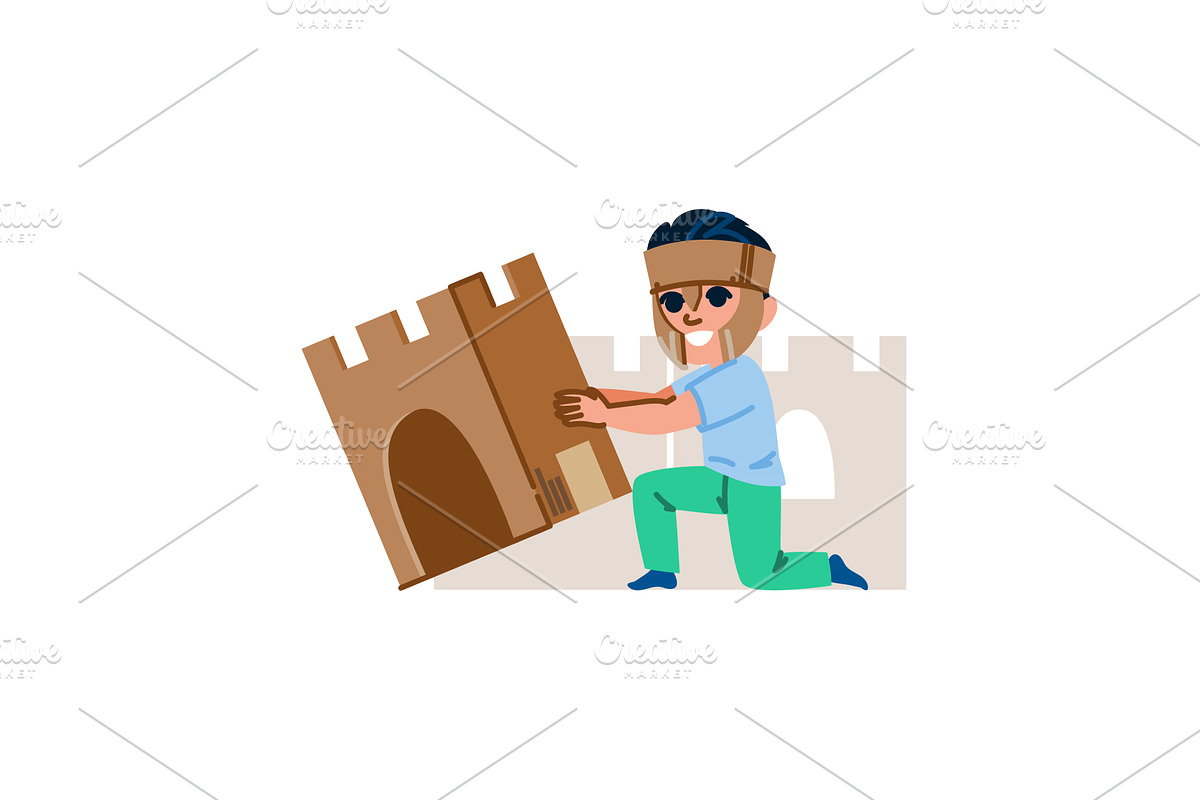 Child playing with cardboard castle, an Object Illustration by pikepicture