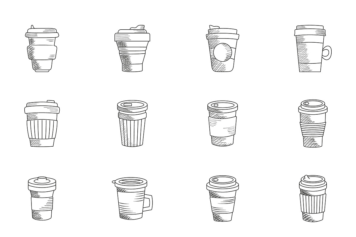 Eco Coffee Cup Icons Set