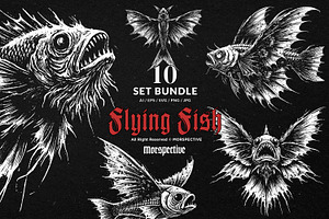 10 Bundle Dark Art Flying Fish Wings, an Illustration by Morspective