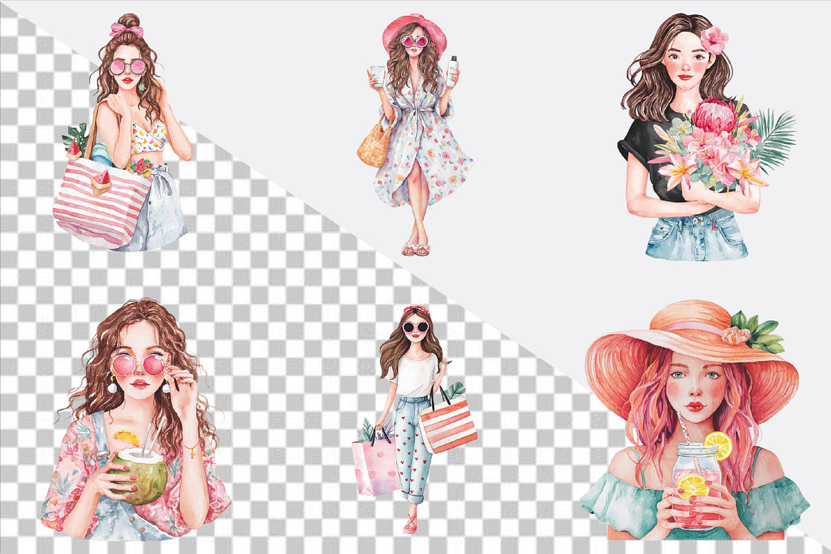 Watercolor Girly Summer Clipart, an Illustration by SVGArt (Photo 2 of 9)