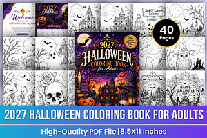 2027 Halloween Coloring Book Adults, a Stationery Template by Mustafiz