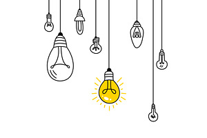 Idea concept with lamp bulbs. Yellow, a Technology Illustration by LadadikArt