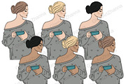 I Love Coffee Girls Clipart, a Person Illustration by GlamArtZhanna (Thumbnail 3 of 4)