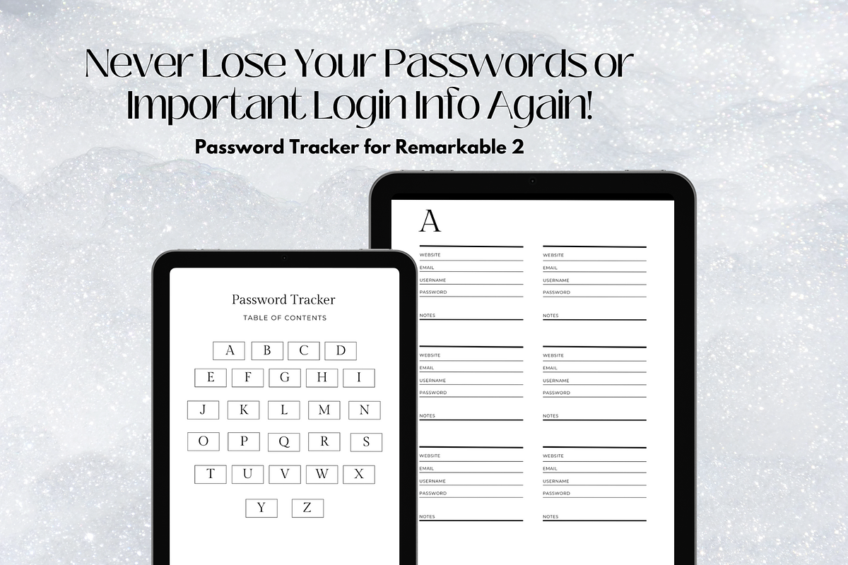 ReMarkable Password Tracker, a Templates & Theme by Moonturn Design (Photo 2 of 3)
