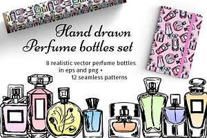 Hand drawn Perfume bottles set