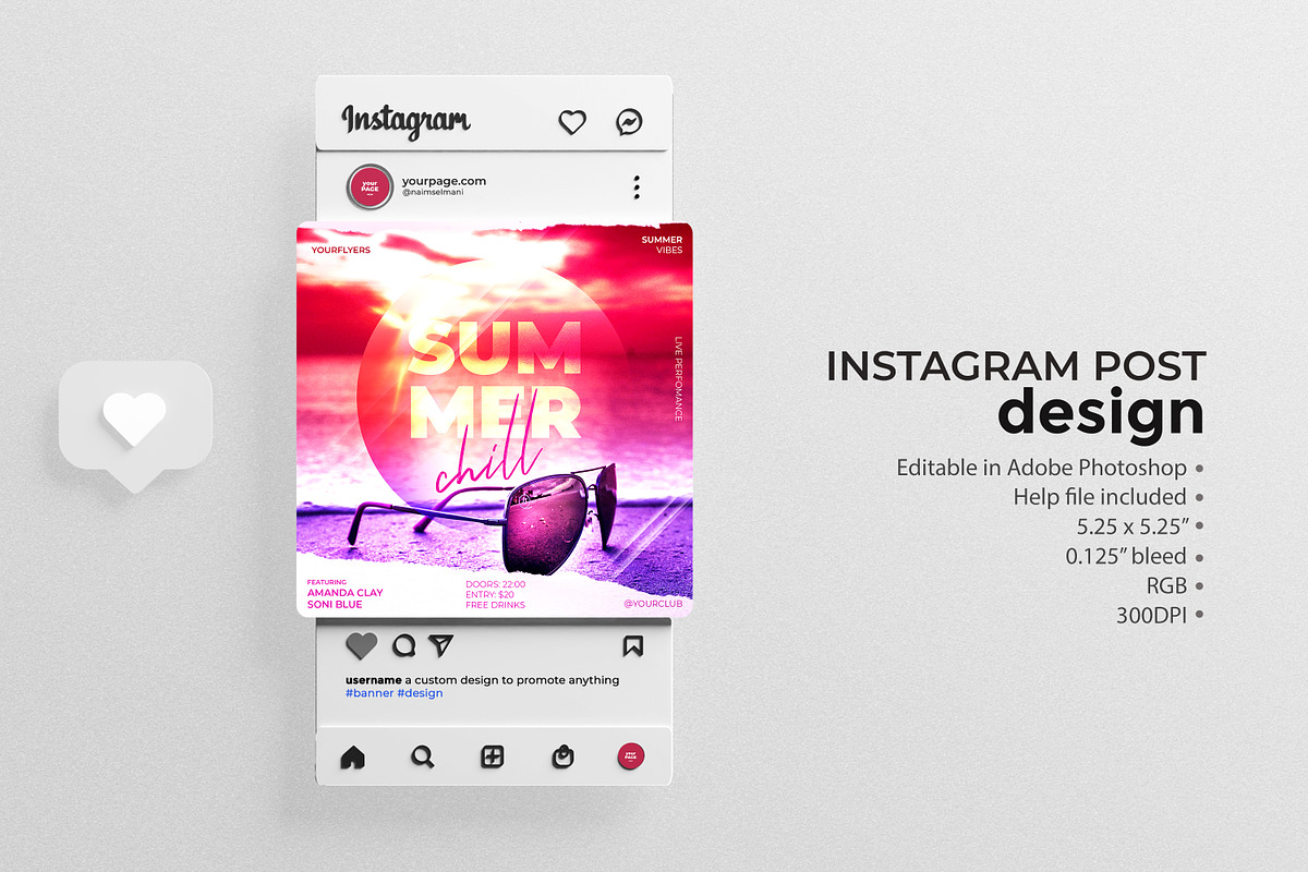 Summer Chill PSD Instagram Template, a Social Media Template by Naim Selmani (Photo 1 of 3)
