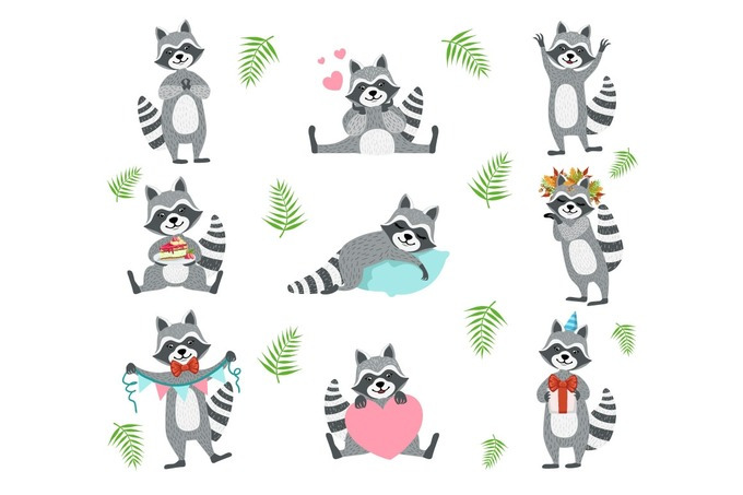 Cute Raccoon Character In Different Situations Set | Animal ...