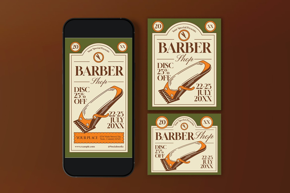 Green Vintage Barbershop Flyer Set, a Flyer Template by graphicook (Photo 3 of 3)