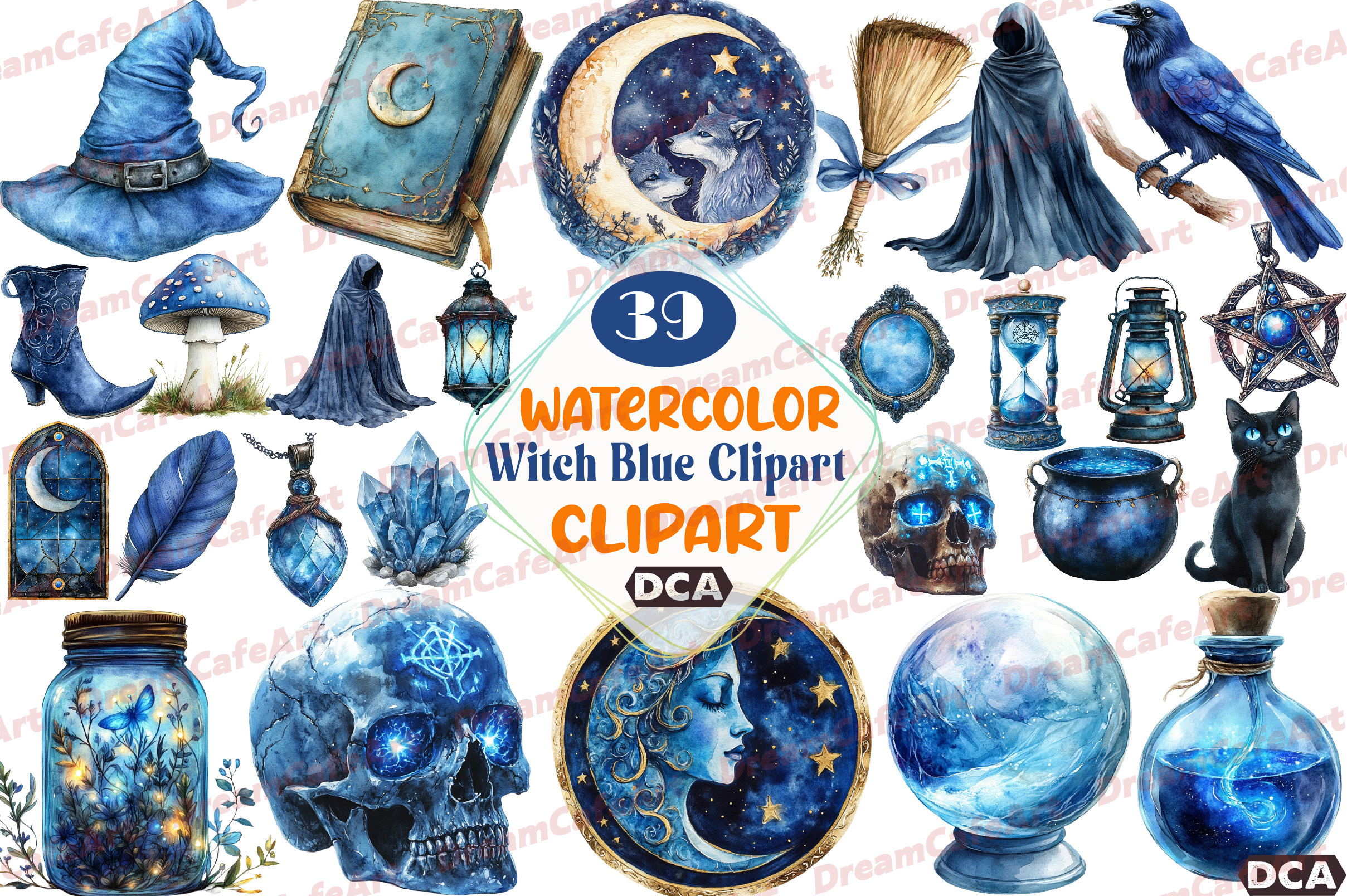 Witch Blue Clipart, an Illustration by DreamCafeArt