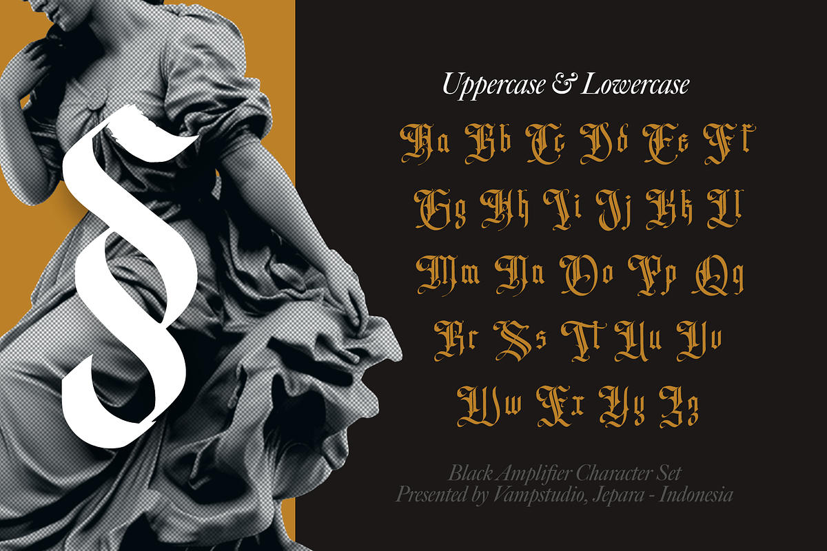 Black Amplifier Blackletter Font, a Blackletter Font by Vampstudio (Photo 10 of 13)