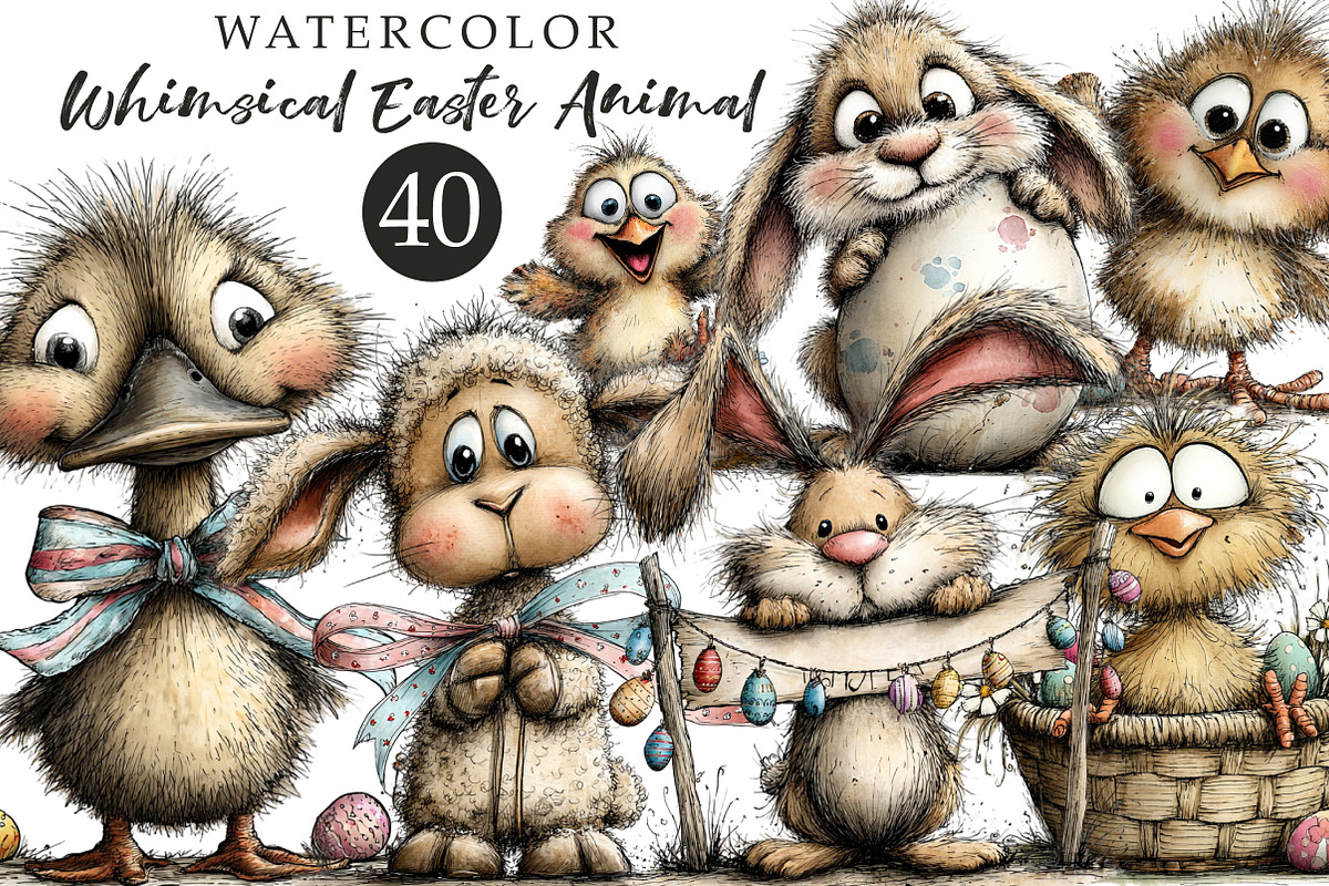Whimsical Easter Animal Clipart, an Illustration by OK Design (Photo 1 of 6)