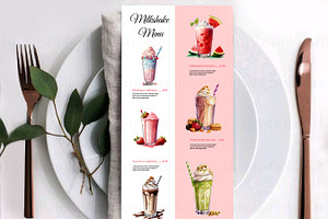 Watercolor Milkshake Clipart, Drinks