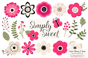 Hot Pink Flowers Clipart, an Illustration by Amanda Ilkov
