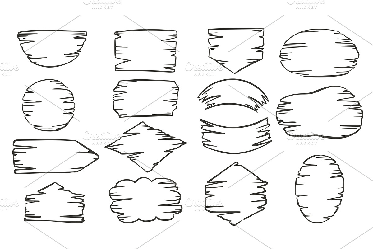 Set of wooden signs in doodle sketch, an Illustration by Tati_Kli